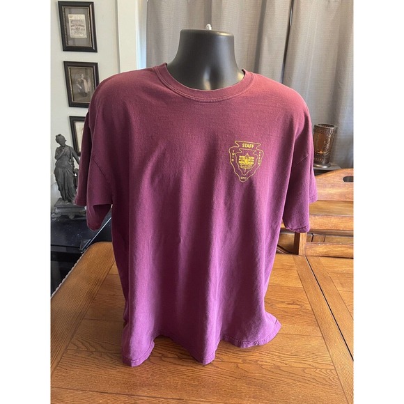 Vintage Boy Scouts Staff T Shirt XL - Twin Arrow Camp Maroon Red Faded Cub Scout - Picture 1 of 9